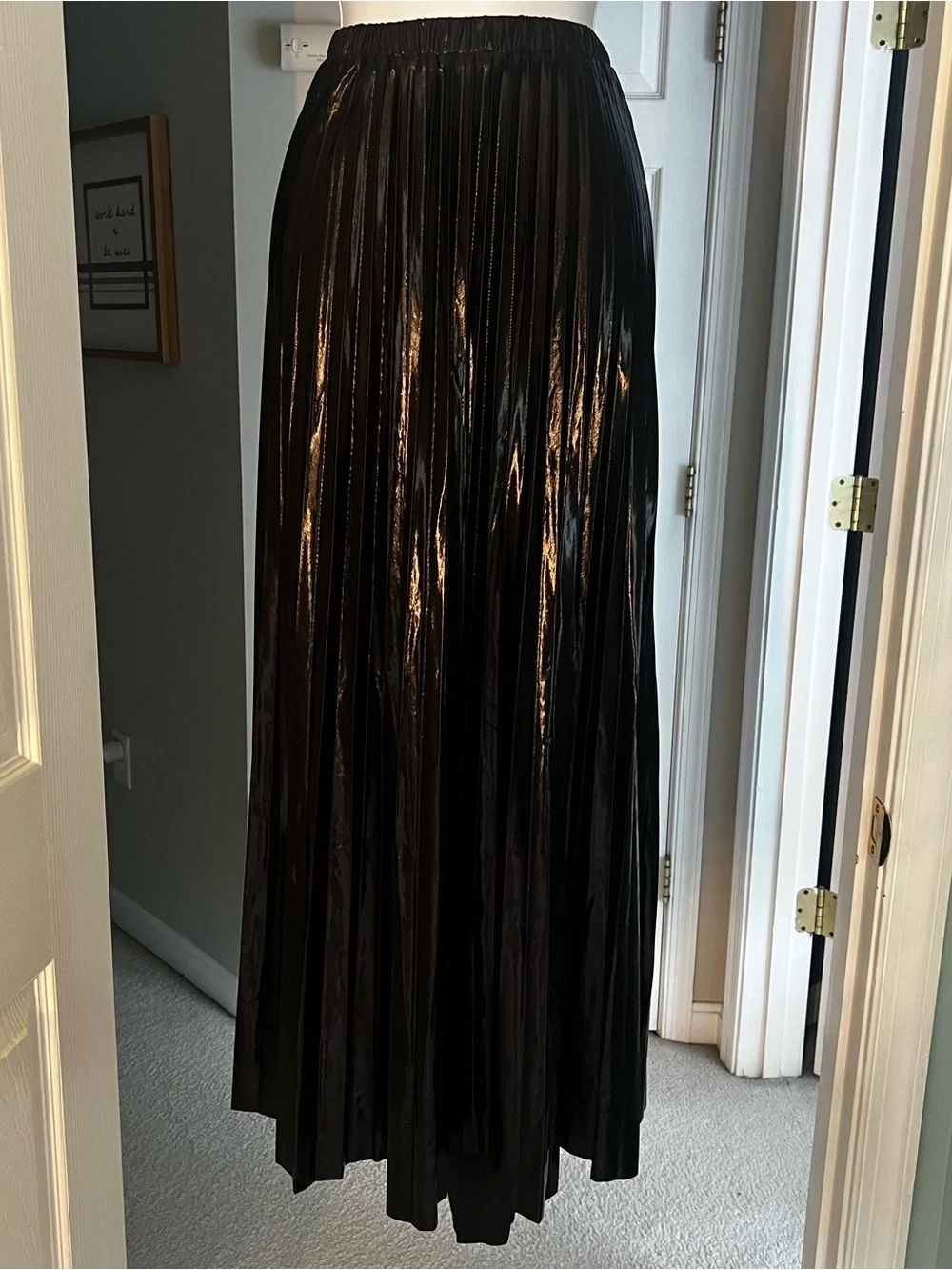 Black Metallic Pleated Maxi Skirt - Picture 1 of 4